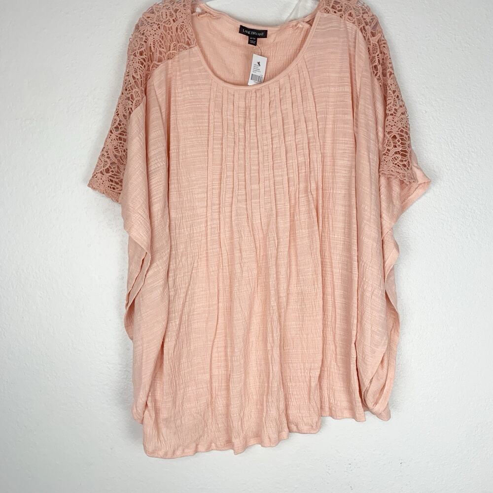 Lane Bryant Shirt Womens 18/20 Batwing Crochet Sleeve Peach Boho Crinkle Top New